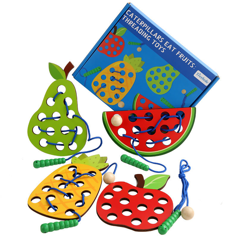 Wooden Fruit Threading Montessori Toys Educational Fine Motor Skills 5