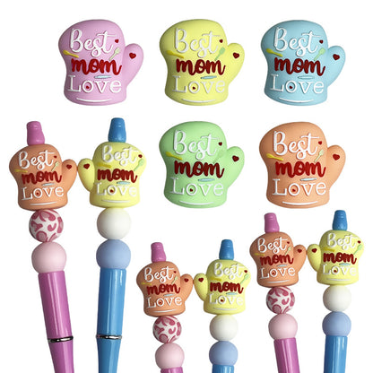 20Pcs Silicone 3D Focal Beads Mother Day Gloves Best Mom Love Print 4