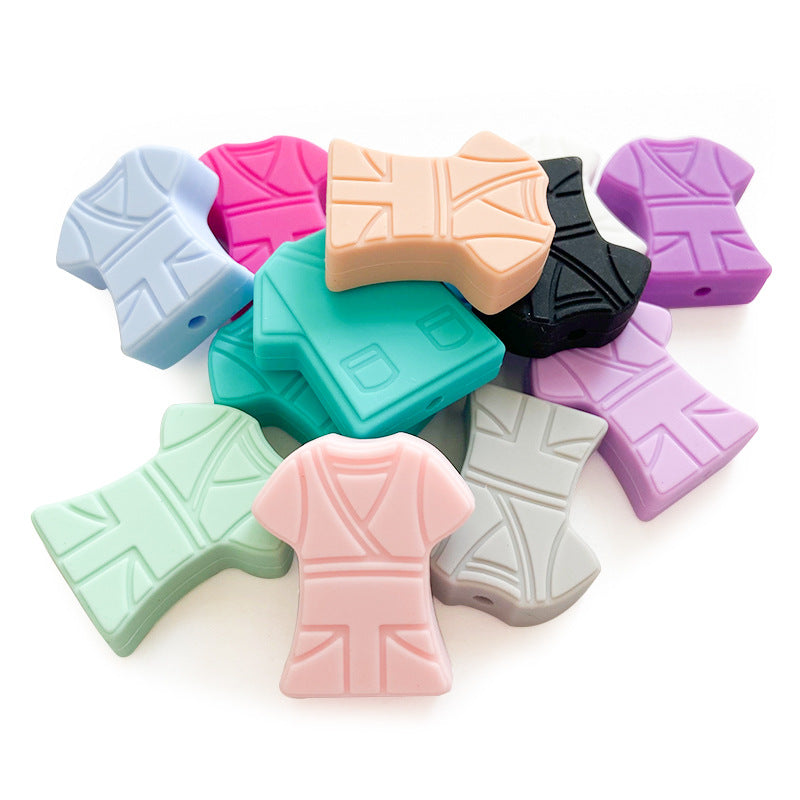 10pcs Silicone Focal Beads Cloth Shirt Shape with Belt Detail 4