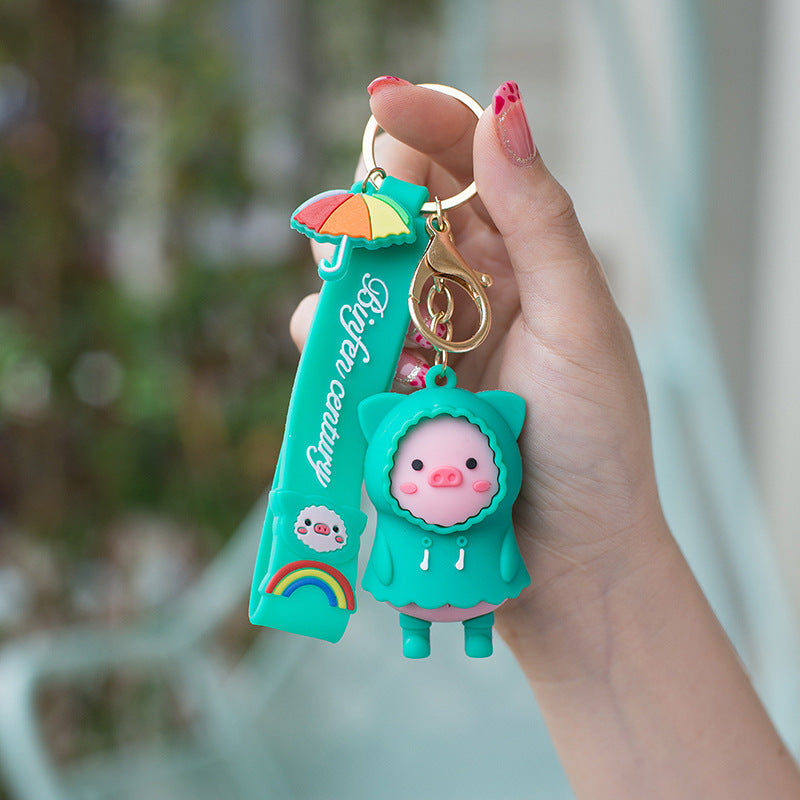 Piglet PVC Keychain Cute Full Raincoat Pig Charm 8