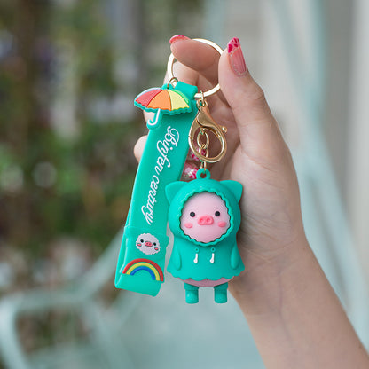 Piglet PVC Keychain Cute Full Raincoat Pig Charm 8