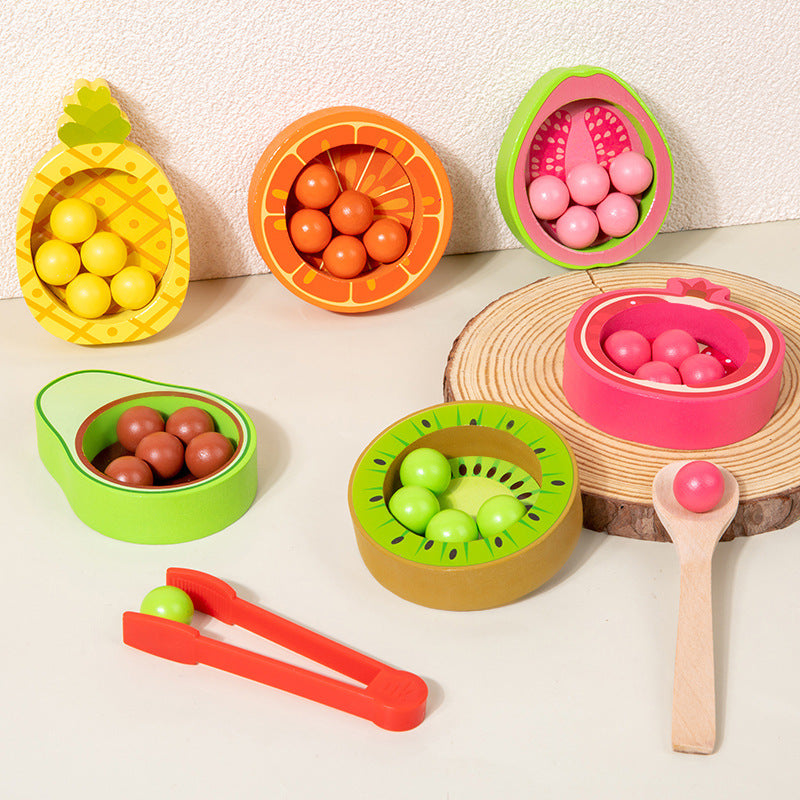 Wooden Montessori Toys Fruit Counting Color Sorting Cups 2