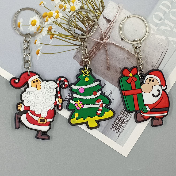 Cartoon Christmas Silicone Keychain Holiday Gift Charm Set 2