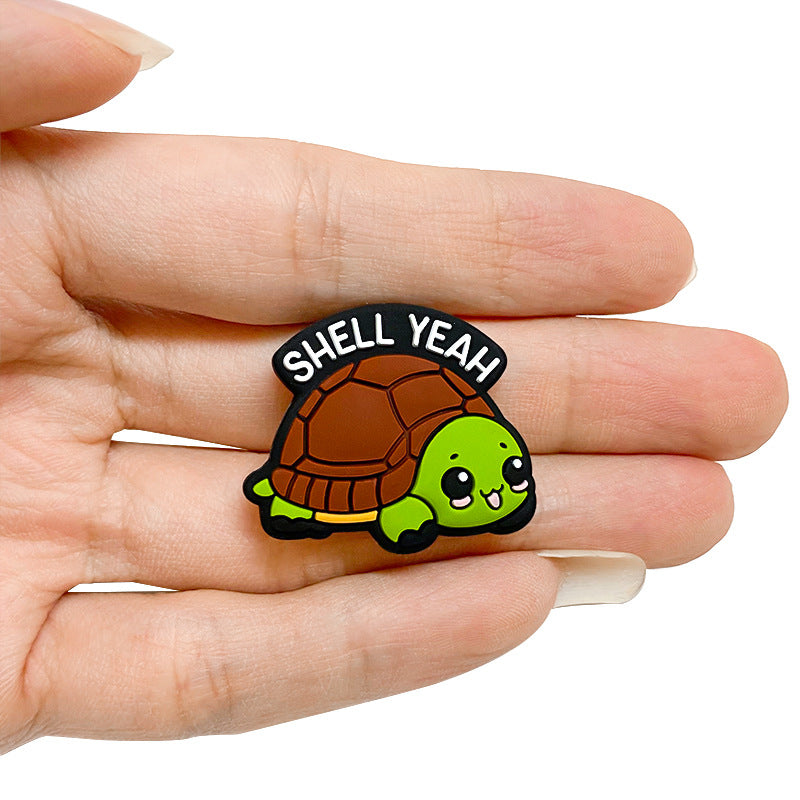 20Pcs Silicone Focal Beads Cute Little Turtle Shell Yeah Text Detail 5