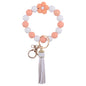 Flower Silicone Bead Wristlet Keychain with PU Leather Tassel 10