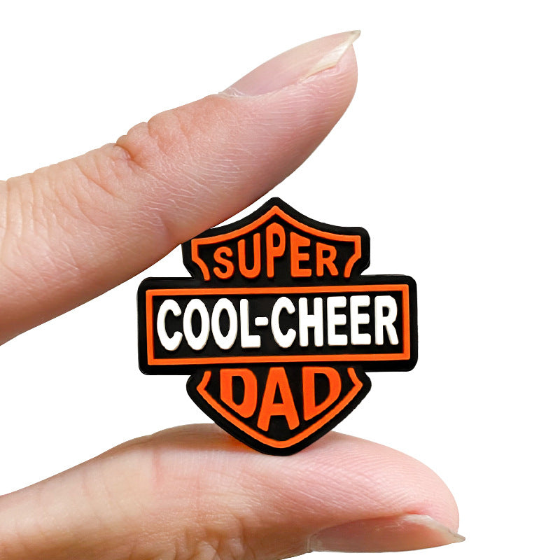 20Pcs Silicone Focal Beads Cool Cheer Shield Shape with Printed Text 5