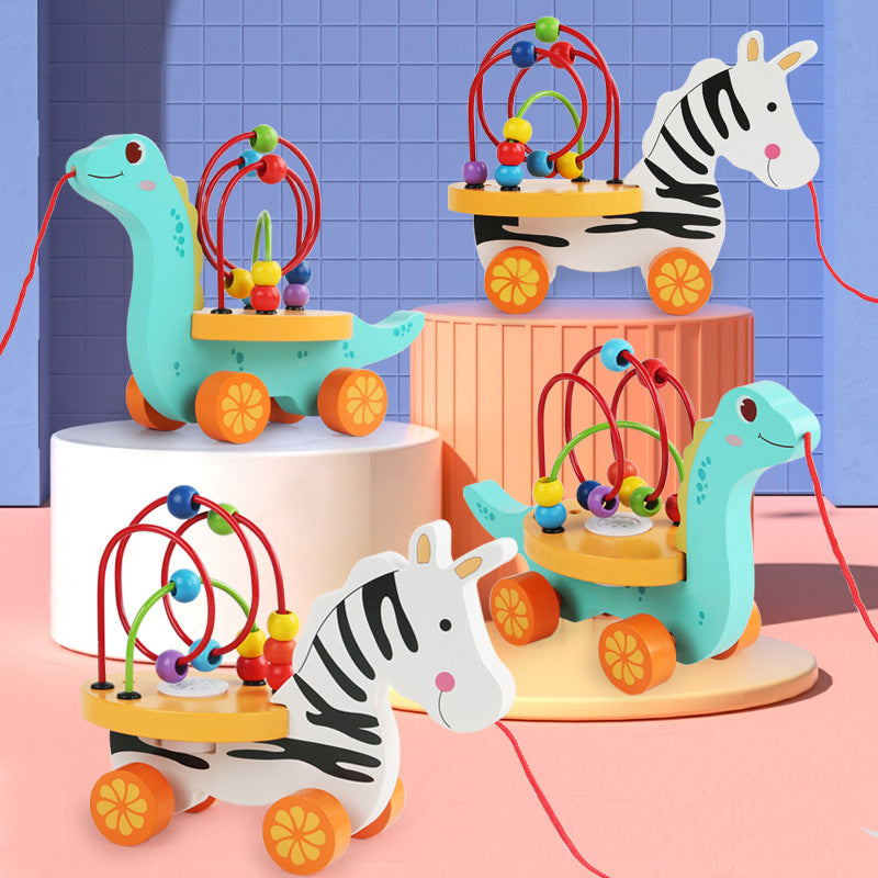 Wooden Bead Maze Pull Toy Educational Activity for Toddlers