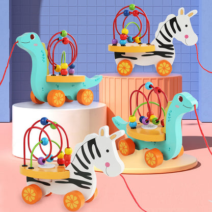 Wooden Bead Maze Pull Toy Educational Activity for Toddlers