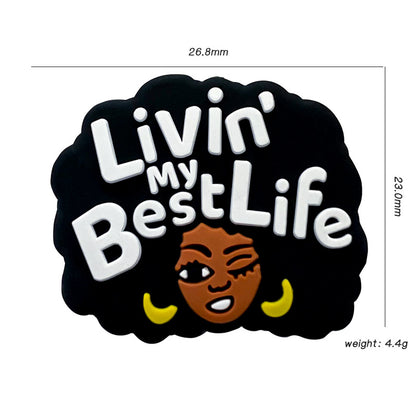 20pcs Silicone Focal Beads Black Girl Winking Face with White Text 2