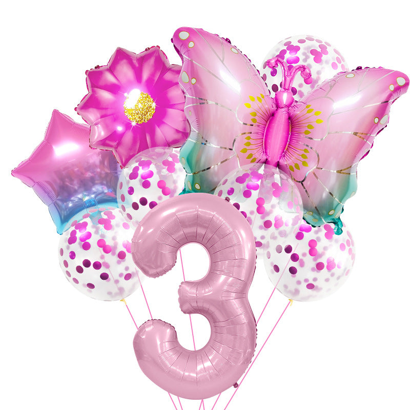 Pink Butterfly Foil Balloon Set Holiday Decoration 32 Inch 5