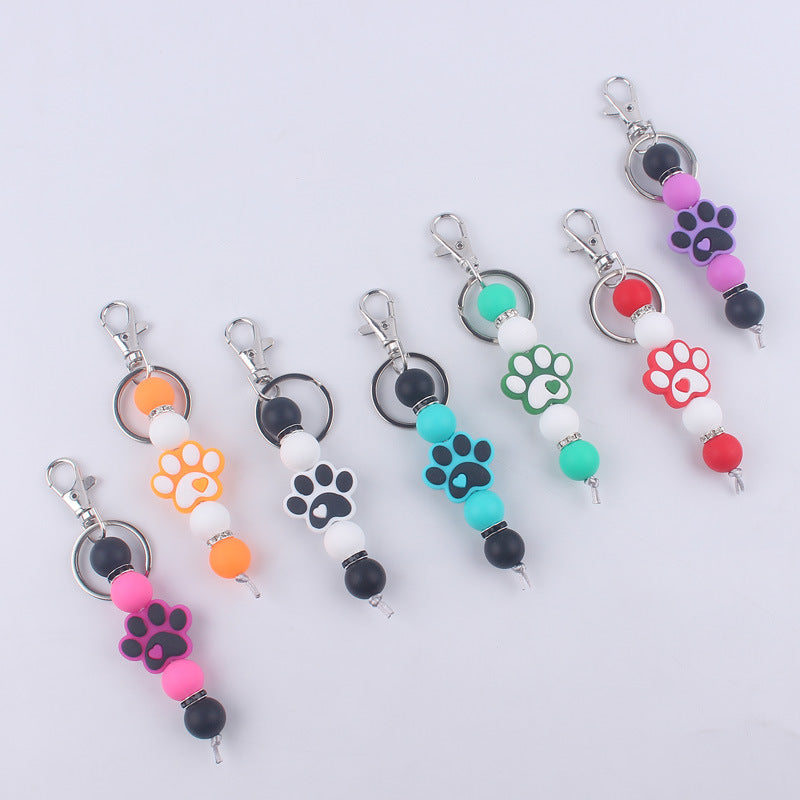 Cartoon Dog Claw Silicone Bead Keychain Charm with Lobster Clasp