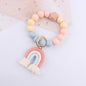 Rainbow Tassel Silicone Bead Wristlet Keychain with Wooden Accent 6