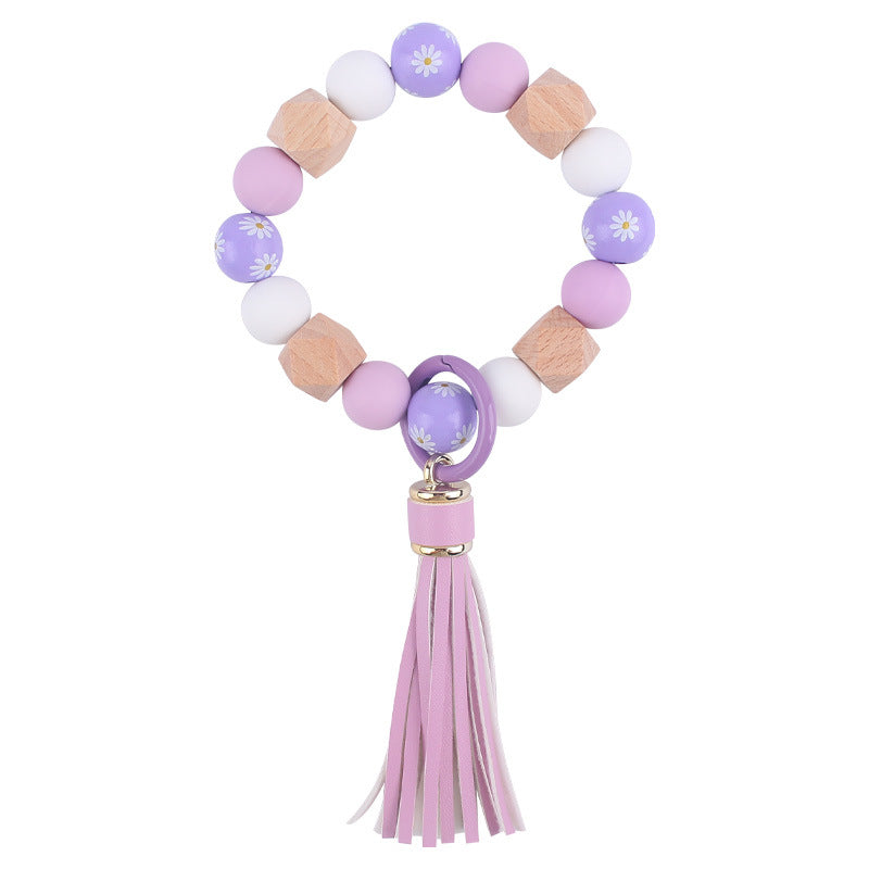 Daisy Silicone Bead Wristlet Keychain Tassel Charm 6