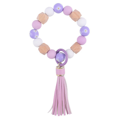 Daisy Silicone Bead Wristlet Keychain Tassel Charm 6