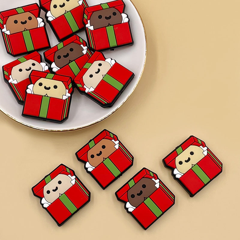 20pcs Silicone Focal Beads Christmas Gift Box Cartoon Design