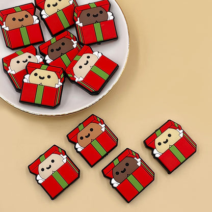 20pcs Silicone Focal Beads Christmas Gift Box Cartoon Design