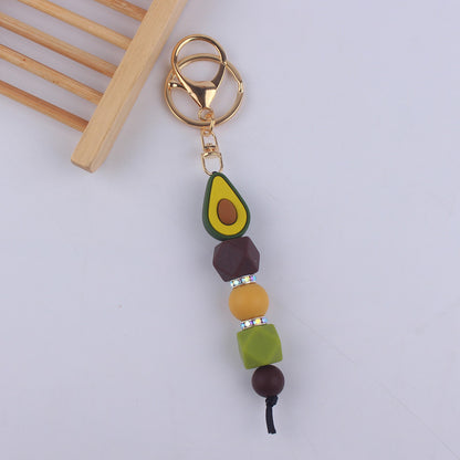Cartoon Fruit Silicone Bead Keychain Food Charm Variety 7