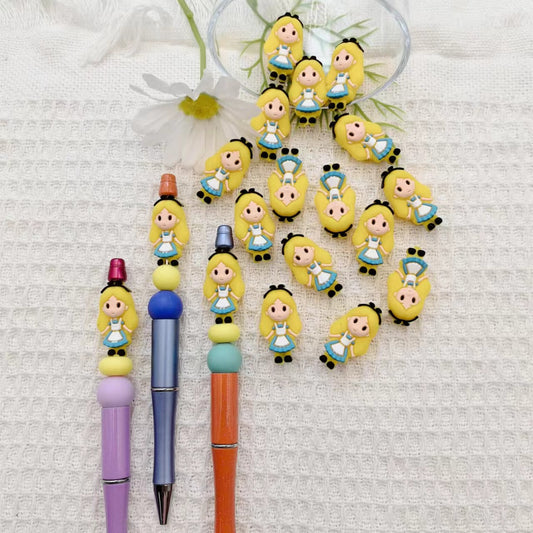 20Pcs Silicone 3D Focal Beads Cute Little Girl Yellow Dress