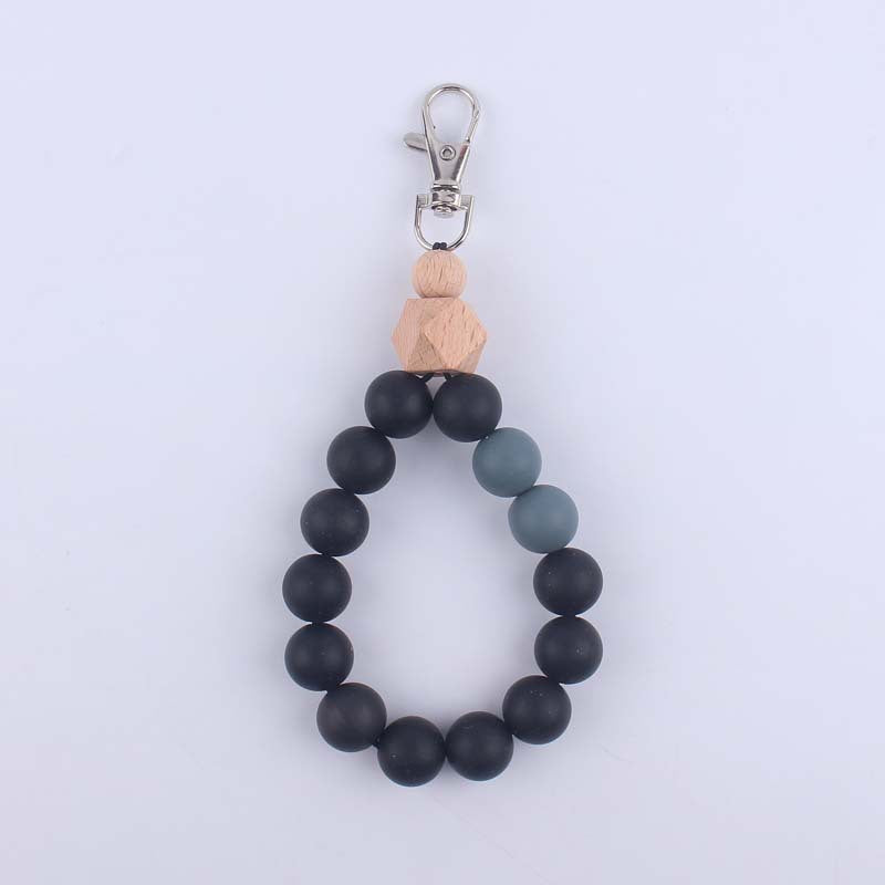 Wood Hexagon Silicone Bead Wristlet Keychain with Wooden Accent 11