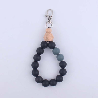 Wood Hexagon Silicone Bead Wristlet Keychain with Wooden Accent 11