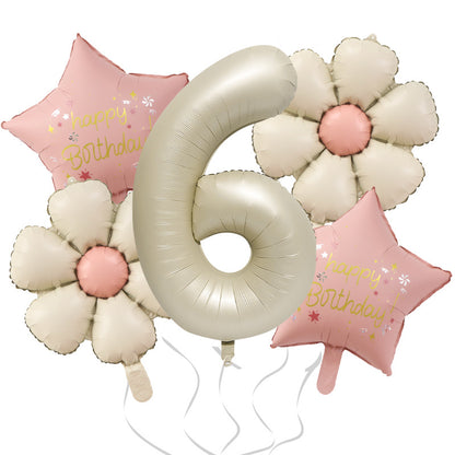Milk White Bow Ties Bear Retro Daisy Foil Balloon Set 10