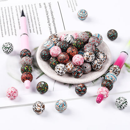 50pcs 15mm Rhombus Printed Silicone Beads Multi Color Design 7
