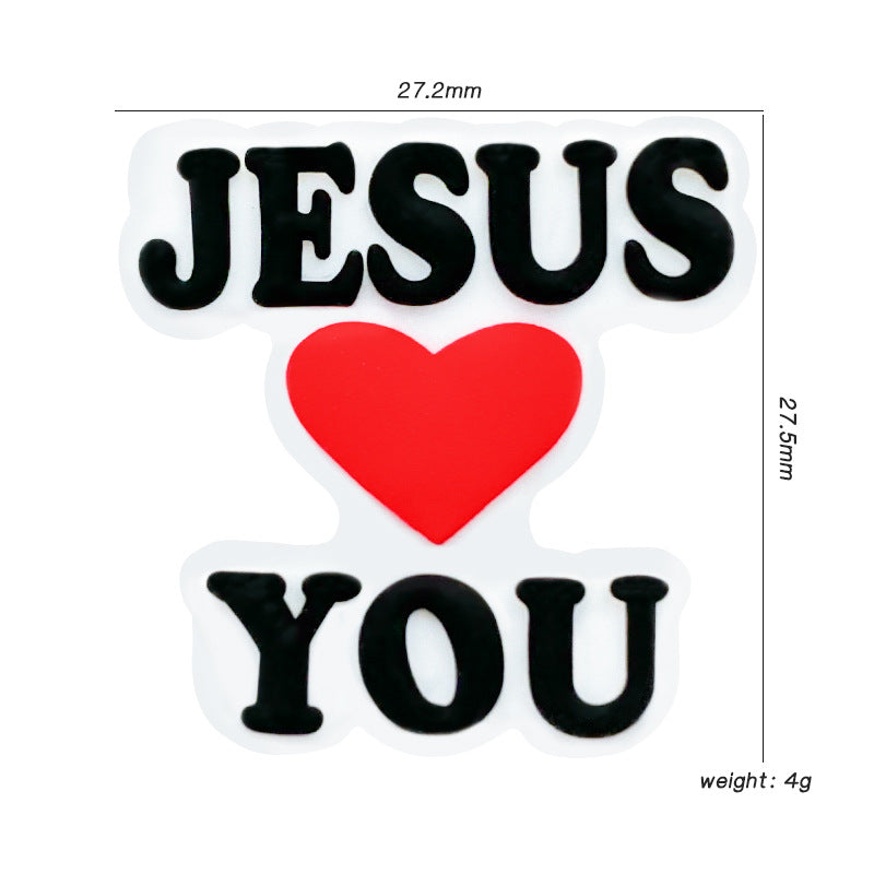 20pcs Silicone Focal Beads Love Jesus Red Heart Print