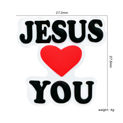 20pcs Silicone Focal Beads Love Jesus Red Heart Print