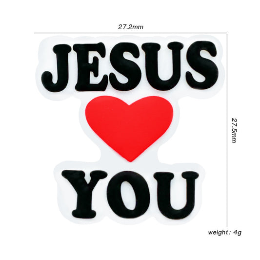 20pcs Silicone Focal Beads Love Jesus Red Heart Print