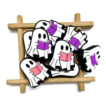 20pcs Silicone Focal Beads Halloween White Ghost Reading Book 4