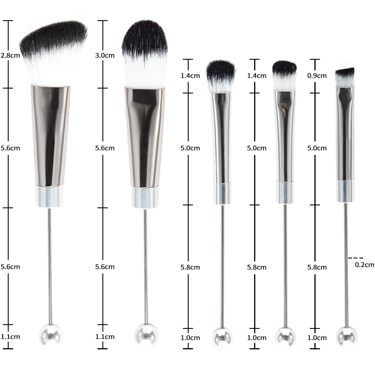 5pcs Beadable Makeup Brush Set Metal DIY Craft Supplies 3