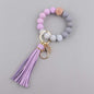 Leather PU Tassel Silicone Bead Wristlet Keychain 18