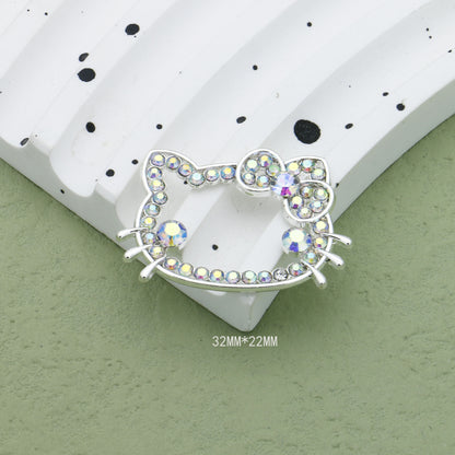 10Pcs 32x22mm Hello Kitty Butterfly Colored Diamond Alloy Bead Frames 8