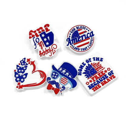20Pcs Silicone Focal Beads Independence Day Printed Text and Flag Design 4