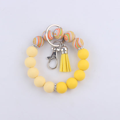 Leopard Print Tassel Silicone Bead Wristlet Keychain Charm 11