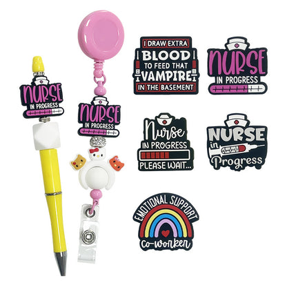 Silicone Focal Beads Nurse Series With Nurse Hat and Syringe Details