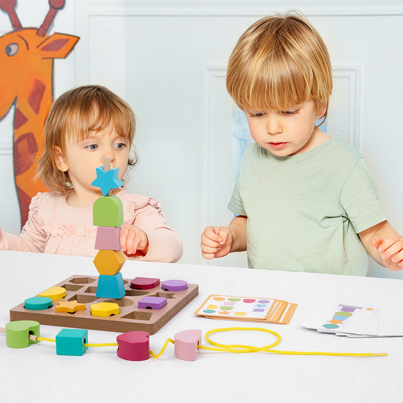 Wooden Montessori Toys Shape Matching Paired Rope Educational Toy 3