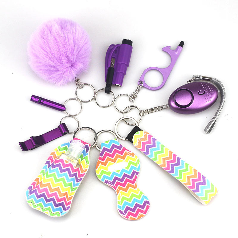 Outdoor Self Defense Alarm Whistle Pompom Keychain 10 Pack 48
