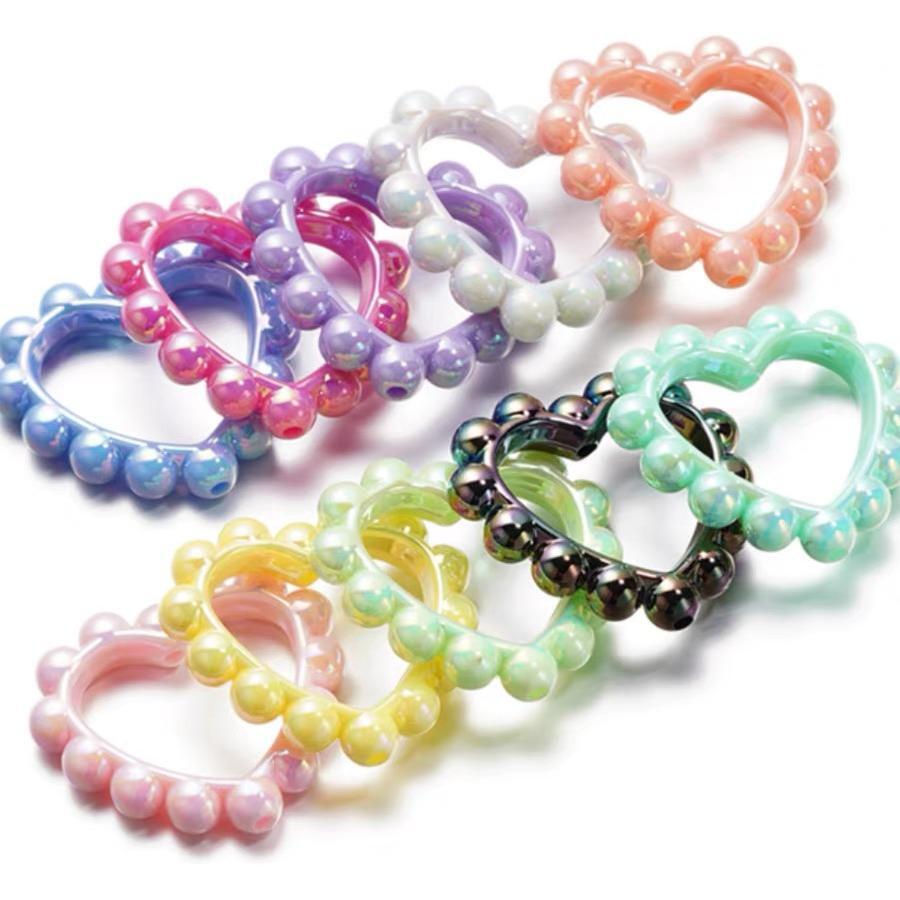 10Pcs 39x43mm Solid Color Plated Love Circle Acrylic Beads