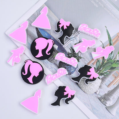 20pcs Silicone Focal Beads Girl Silhouette Round Shape 3