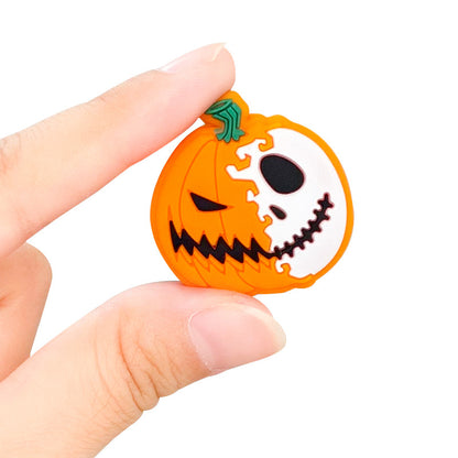 20pcs Silicone Focal Beads Halloween Pumpkin Half Skull Design 2