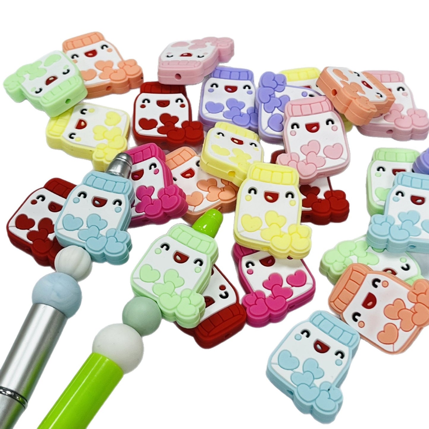 20Pcs Silicone Focal Beads Cartoon Heart Shaped Bottle Design 5