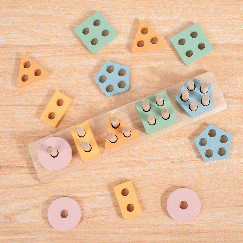 Wooden Montessori Toys Geometric Shape Matching Columns 3
