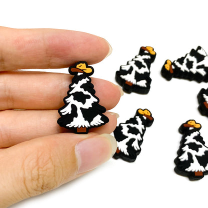 20Pcs Silicone Focal Beads Christmas Tree Black and White Design 5