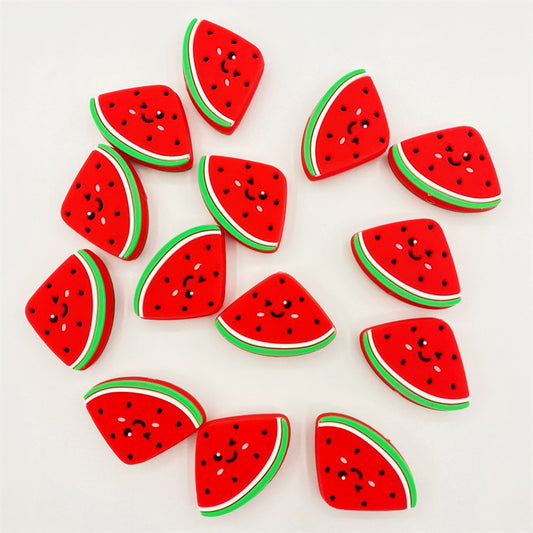 20pcs Silicone Focal Beads Cartoon Watermelon Slice with Smiling Face