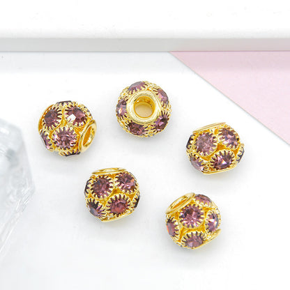 50pcs 8mm Metal Hollow Rhinestone Spacer Beads Silver and Gold 24