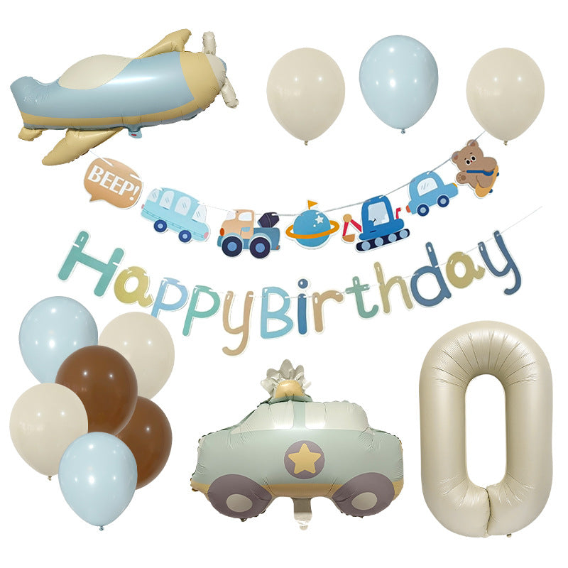 Retro Police Car and Airplane Foil Balloons Birthday Party Set 13