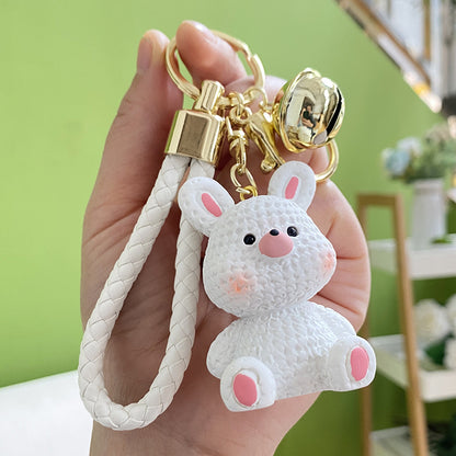 Resin Wool Animal Keychain Cute Charm with Braided Strap 5