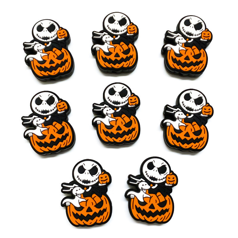 20Pcs Silicone Focal Beads Halloween Pumpkin Skull Holding Pumpkin 3