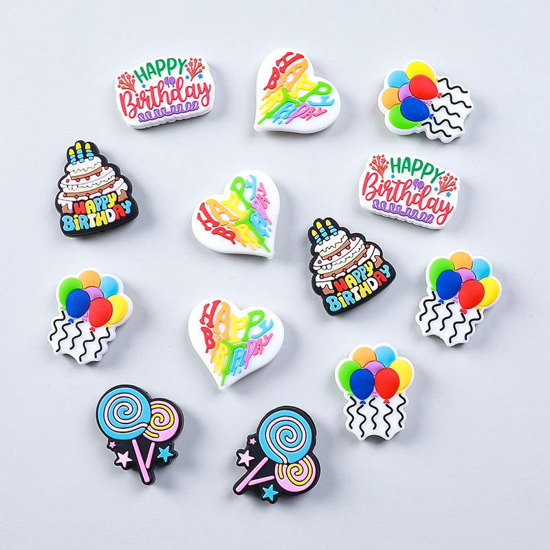 20Pcs Silicone Focal Beads Happy Birthday Party Balloon Cake Heart 4